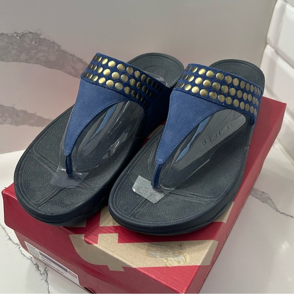Fitflop Shoes - Fitflop Studsy T-Post Womens Thong Flip Flop Sandals Blue 10